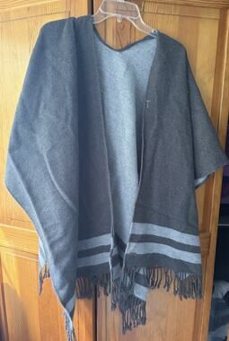 Toms For Target Grey Ruana Striped Fringe Blanket Wrap Shawl One Size
